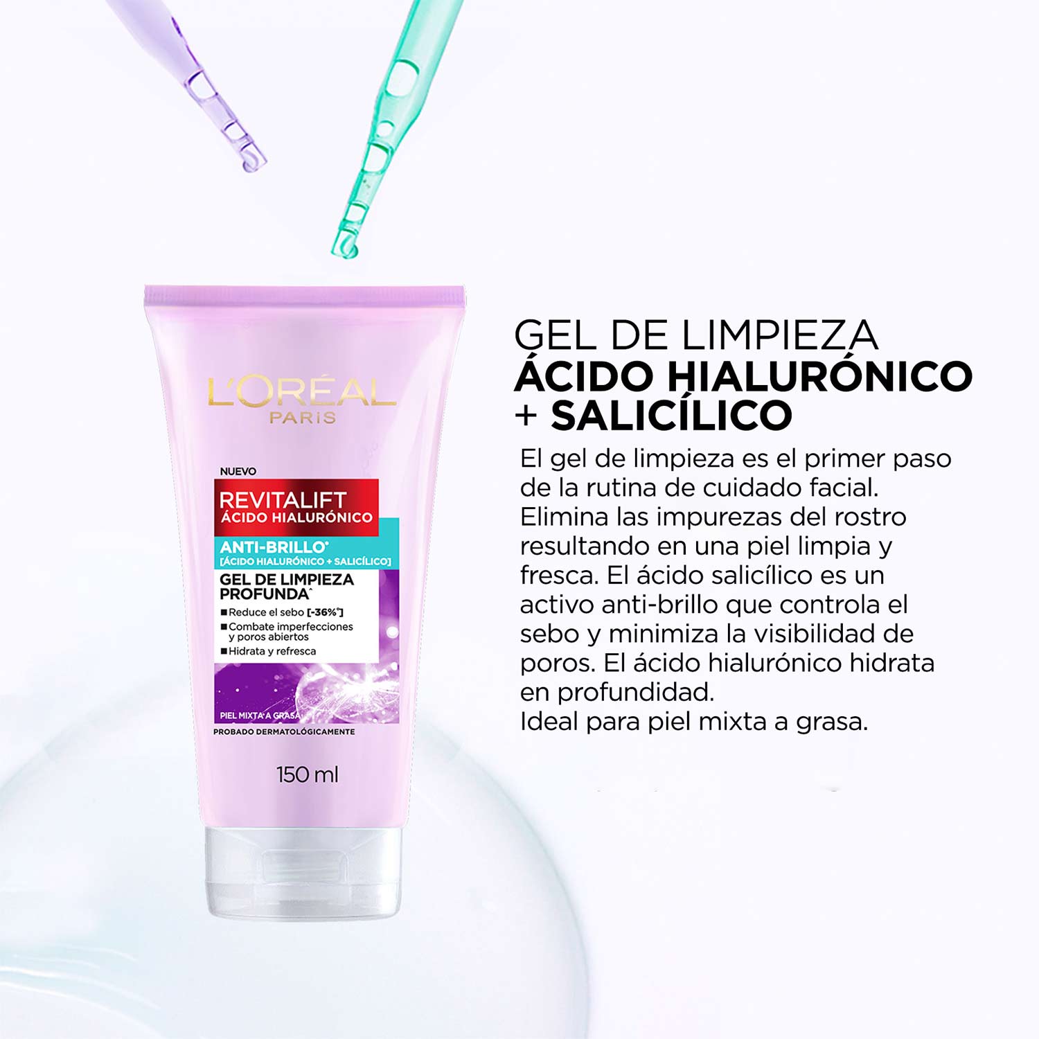 Revitalift Hialuronico Gel de Limpieza Hidratante Anti Brillo
