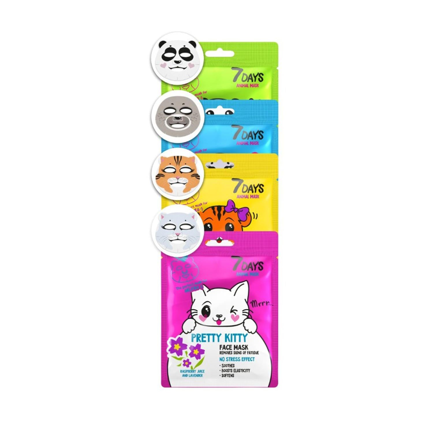 7DAYS Animal Mask Pretty Kitty Raspberry Juice & Lavender
