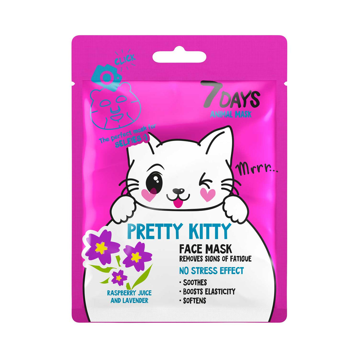 7DAYS Animal Mask Pretty Kitty Raspberry Juice & Lavender