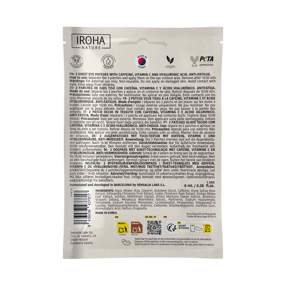 Parches de Ojos Antifatiga con Cafeína y Vitamina C (2 Uds)