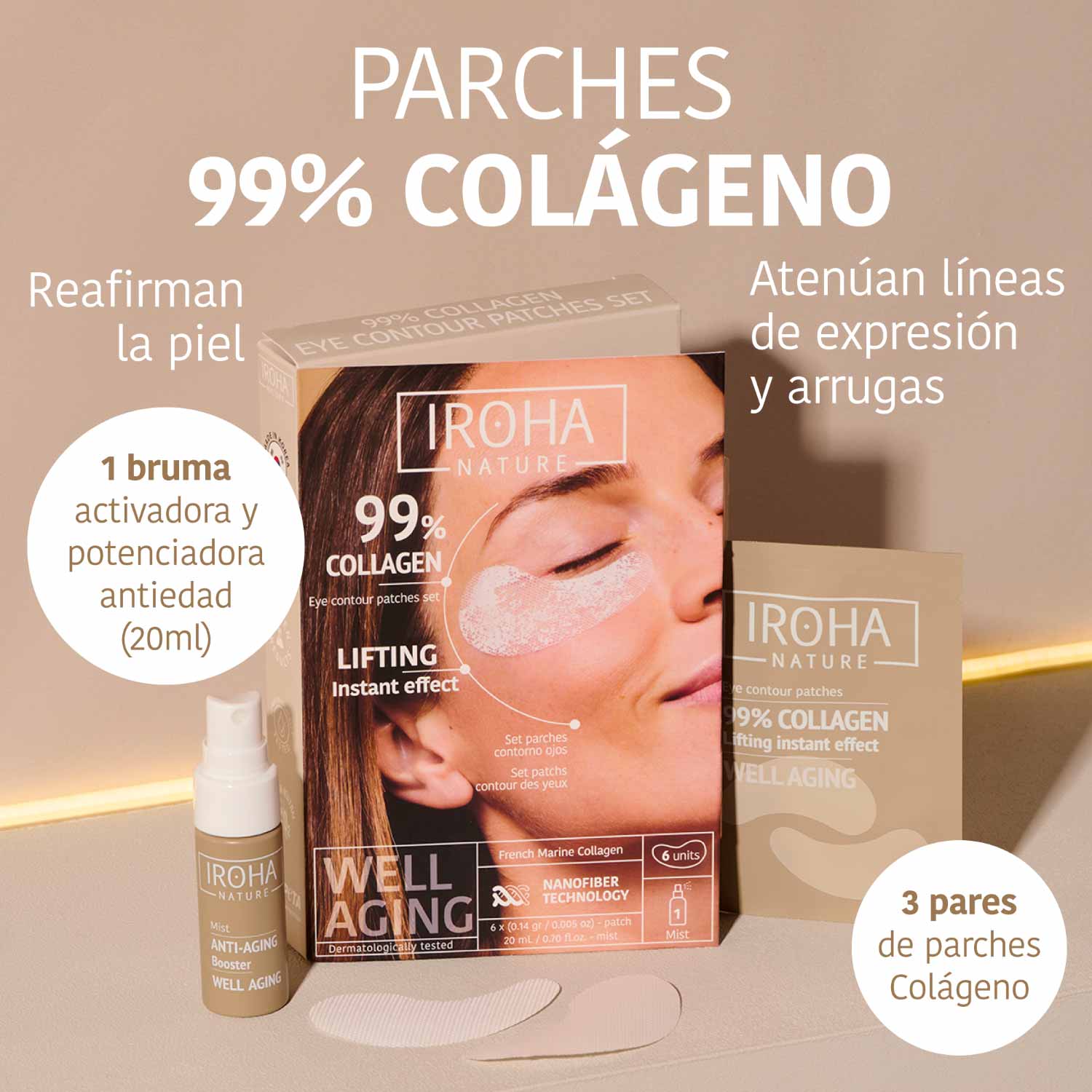 Parches Ojos 99% Colágeno (3 Pares + 1 Bruma).